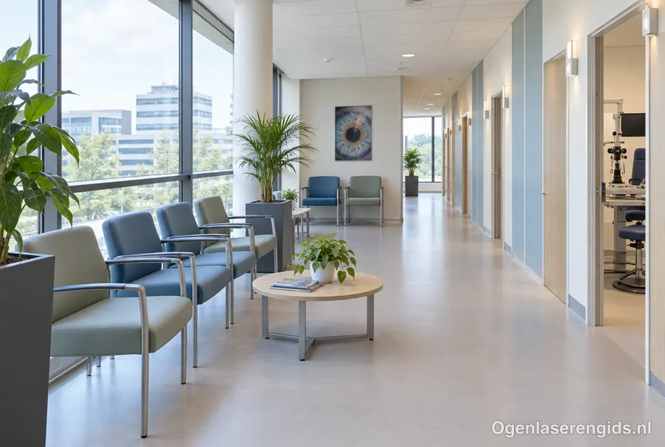 Lichte wachtruimte van de afdeling oogheelkunde in een ziekenhuis